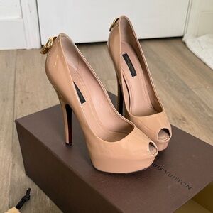 Louis Vuitton Tan Peep Toe Heels